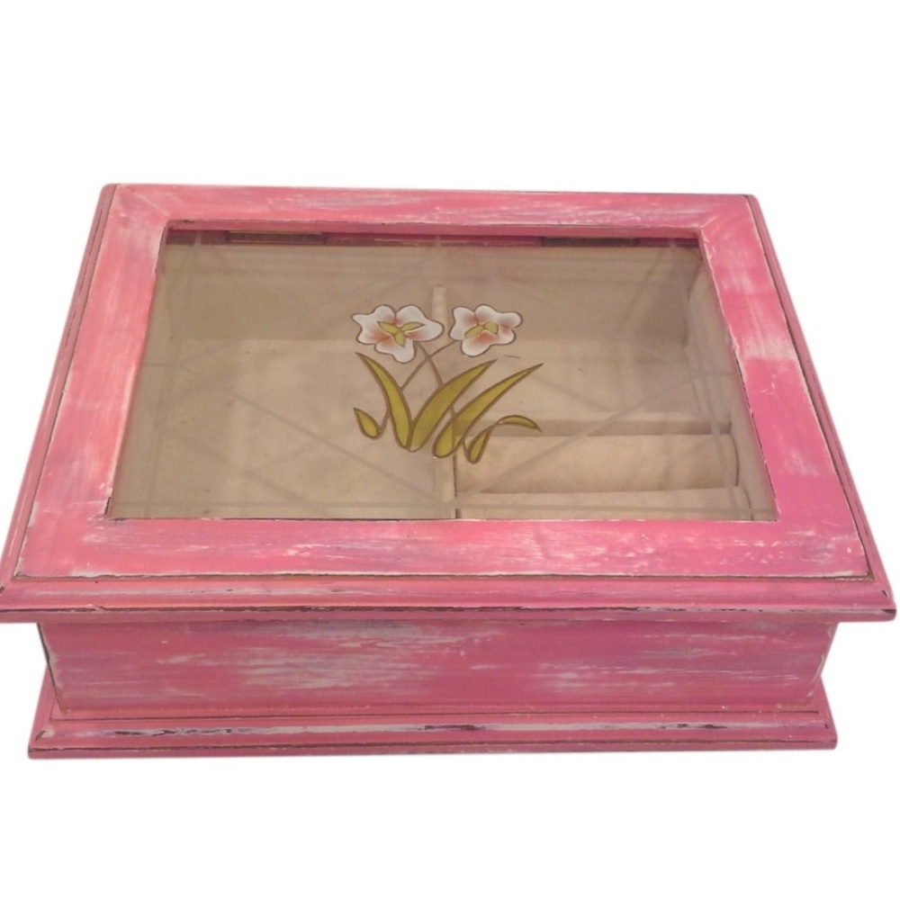 Vintage Shabby Stained Glass Jewelry Box